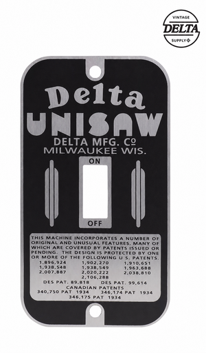 VINTAGE SWITCH PLATES - Delta Unisaw and Delta Mfg styles - new stainless steel