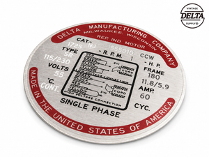 DELTA BULLET MOTOR NAME PLATE