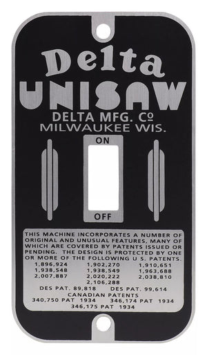 VINTAGE SWITCH PLATES - Delta Unisaw and Delta Mfg styles - new stainless steel