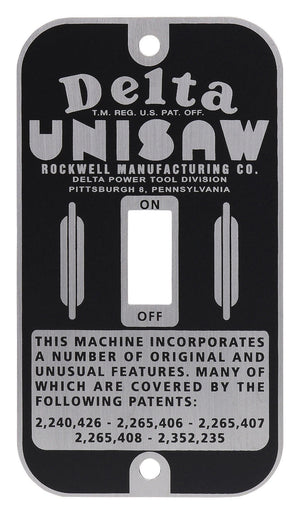 VINTAGE SWITCH PLATES - Delta Unisaw and Delta Mfg styles - new stainless steel
